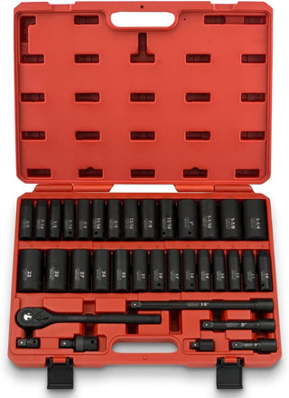 02448A 1/2" Drive Master Impact Socket Set, 65 Piece, Standard Sae (3/8"-1-1/4") & Metric (10-24 Mm) Sizes, Deep & Shallow Kit, Includes...