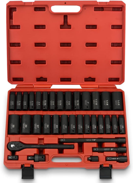 02448A 1/2" Drive Master Impact Socket Set, 65 Piece, Standard Sae (3/8"-1-1/4") & Metric (10-24 Mm) Sizes, Deep & Shallow Kit, Includes...