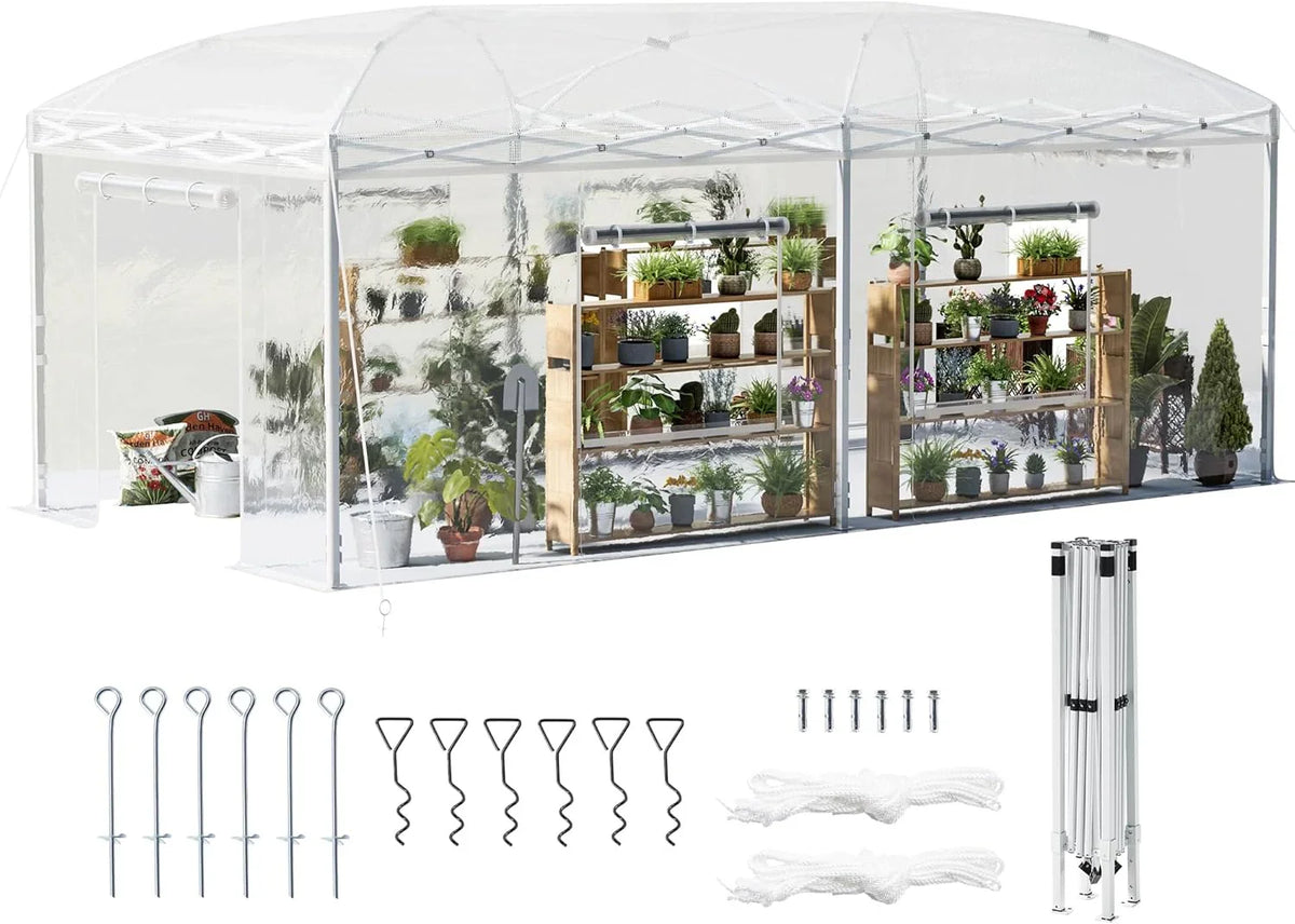 19.2×9.7×8.5 Feet Outdoor Upgraded Retractable Greenhouse with Adjustable Reinforced Frame, Portable Walk-through Greenhouse, Equipped with 2...