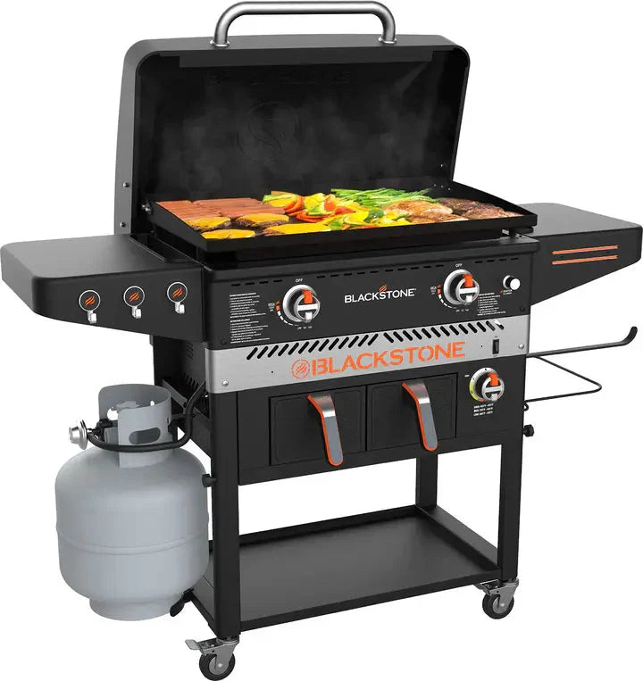 1962 Air Fryer Combo & Two Burners Stainless Steel Gas Hood, Wheels, Two Side Shelf – Heavy Duty Outdoor Griddle Station for Backyard, Patio,...