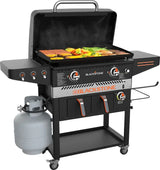 1962 Air Fryer Combo & Two Burners Stainless Steel Gas Hood, Wheels, Two Side Shelf – Heavy Duty Outdoor Griddle Station for Backyard, Patio,...
