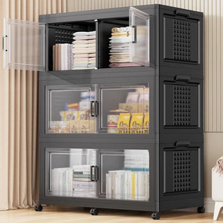 200Gal Extra Large Plastic Storage Bins with Lid & Wheels, Stackable Collapsible Bins with Dividers, Cube Closet Organizers and Storage...
