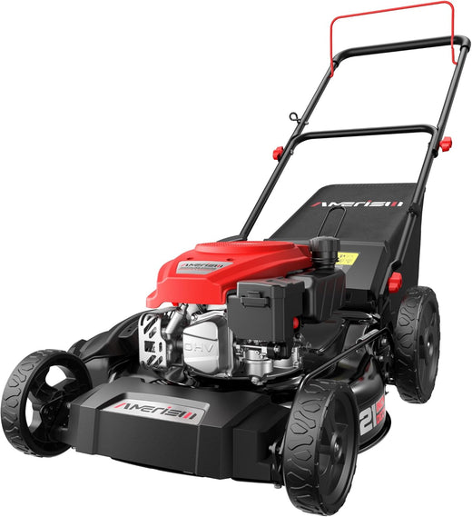 21" Steel Deck Gas Lawn Mower, 3-in-1 Push Mower, 144cc 4-Stroke Ohv Engine, 6 Height Adjustment, 1.4 Bushel Grass Catcher with Bagging,...