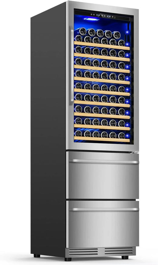 24 Inch Dual Drawer Fridge Under Counter with Wheels, Outdoor Beverage Refrigerator for Patio, Stainless Steel Weather-proof, Freestanding or...