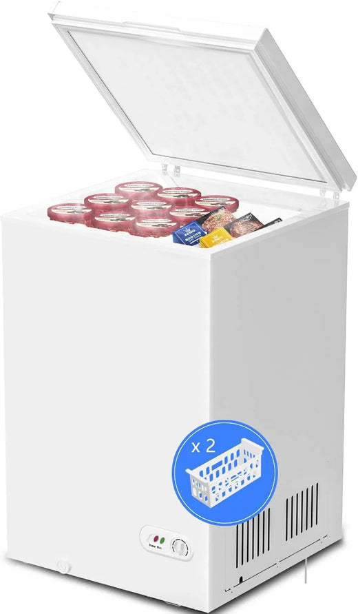 3.5 Cubic Feet Chest Freezer with 2 Removable Baskets Free Standing Top Open Door Compact Freezer with Adjustable Temperature for...