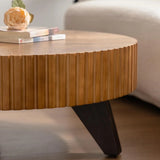 35" Contemporary Round Coffee Table, Coffee Tables Blending Traditional Decor, Solid Wood Center Table for Living Room, Natural image 4