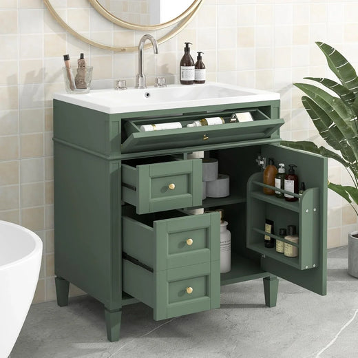 36" Bathroom Vanity with Single Sink Combo, Modern Undermount Bathroom Sink Cabinet with 2 Drawers and A Tip-out Drawer, Freestanding...