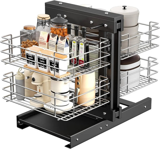 36" Blind Corner Pull Out Organizer,2 Tier 4 Shelf Kitchen Cabinet Organizer, Chrome Carbon Steel Storage Basket, Left Open & Right Open...