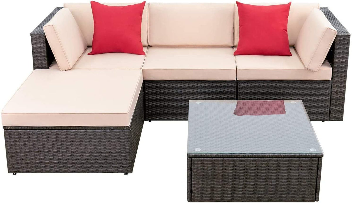 5 Pieces Patio Furniture Sets All Weather Outdoor Sectional Patio Sofa Manual Weaving Wicker Rattan Patio Seating Sofas with Cushion and...