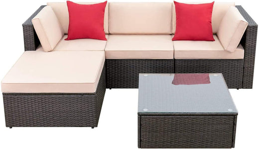 5 Pieces Patio Furniture Sets All Weather Outdoor Sectional Patio Sofa Manual Weaving Wicker Rattan Patio Seating Sofas with Cushion and...