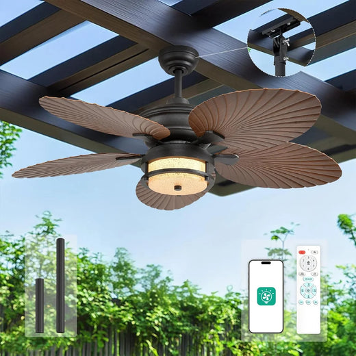52-inch Outdoor Ceiling Fan - Tropical Palm Leaf Fan - Plug-in Wall-mounted Model