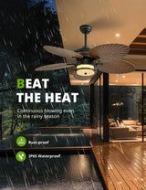 52-inch Outdoor Ceiling Fan - Tropical Palm Leaf Fan - Plug-in Wall-mounted Model image 2