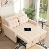 52" Sleeper Sofa with Pull-out Bed, 3-in-1 Convertible Sofa Bed, Loveseat with Adjustable Backrest and Side Pocket, for Living Room...