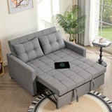 52" Sleeper Sofa with Pull-out Bed, 3-in-1 Convertible Sofa Bed, Loveseat with Adjustable Backrest and Side Pocket, for Living Room... image 2