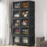 600 Sets of Stackable Storage Boxes with Lids and Doors, 6 Sets of Plastic Coat Closets and Storage Drawers with Wheels, Large Foldable... image 3