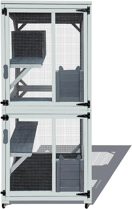 62.6-inch Wooden Outdoor Cat House, Large Cat Cage Room, Equipped with 7 Platforms, 2 Rest Boxes and A Rainproof Roof, Suitable for Multiple...