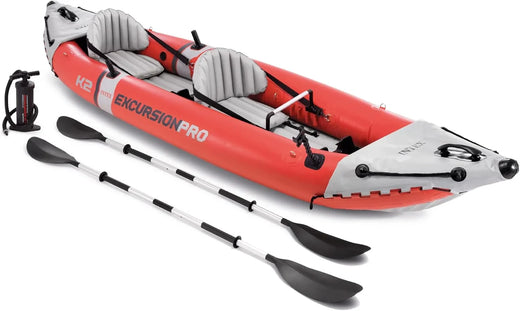 68309EP Excursion Pro K2 Inflatable Kayak Set: Includes Deluxe 86in Kayak Paddles and High-output Pump – Supertough Pvc – Adjustable Bucket...