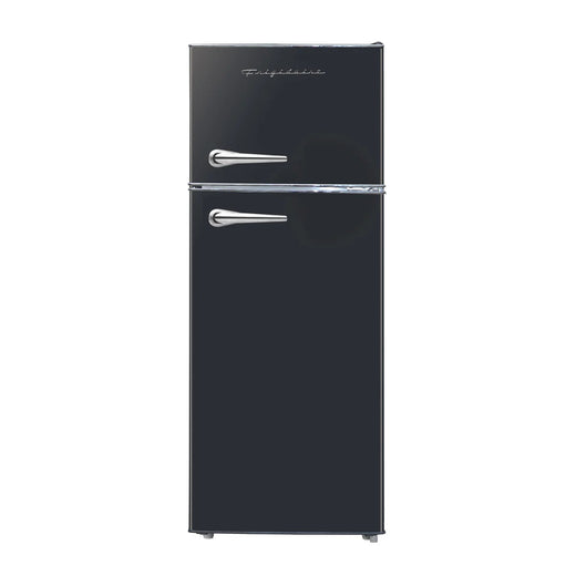 7.5 Cu Ft Black Retro Top Mount Refrigerator with Classic Chrome Handle for Home Use