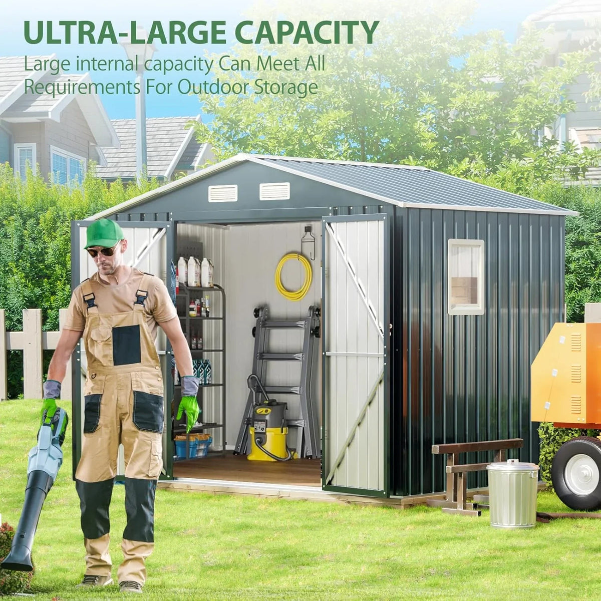 8x6FT Outdoor Steel Storage Shed with Clear Window, Lockable Doors, Weather-resistant Metal Tool Shed for Garden, Backyard, Patio, and...