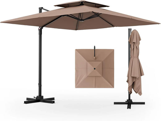 9.5-foot Cantilevered Patio Umbrella, Outdoor Square Offset Umbrella, 360° Rotatable, Double-structured Heavy-duty Patio Hanging Umbrella,...