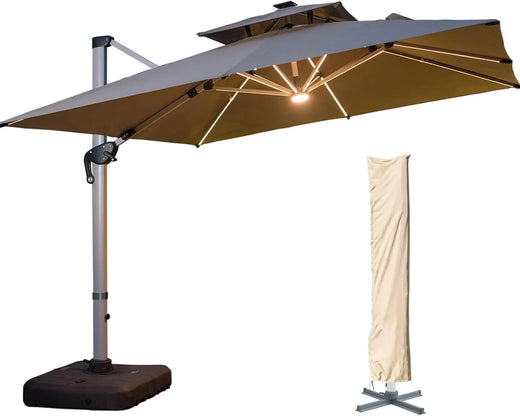 A 10-foot by 10-foot Square Cantilevered Sunshade, Equipped with A Cross Base and Canopy, Is Included - A Large Heavy-duty Outdoor Sunshade,...