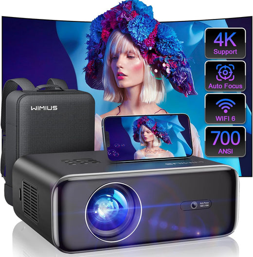 [auto Focus/4k Support] Projector with Wifi 6 and Bluetooth 5.2, 700ANSI Native 1080P Outdoor Movie Projector, Wimius P62 Auto 6D Keystone &...