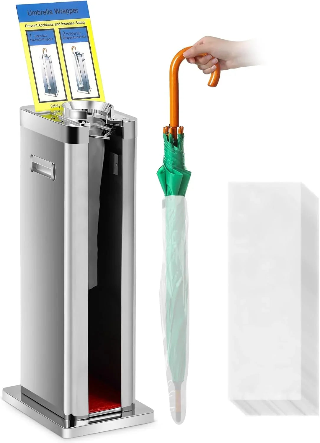 Automatic Wet Umbrella Packaging Machine, Stainless Steel Single-slot Umbrella Bag Distributor Bracket, Equipped with 1000 Long Umbrella Bags...