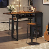 Bar Table and Chair Set, Industrial Expandable Dining Table with 2 Bar Stools, Kitchen Counter with Wine Rack & 3 Tier Adjustable Storage... image 2