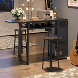 Bar Table and Chair Set, Industrial Expandable Dining Table with 2 Bar Stools, Kitchen Counter with Wine Rack & 3 Tier Adjustable Storage... image 3