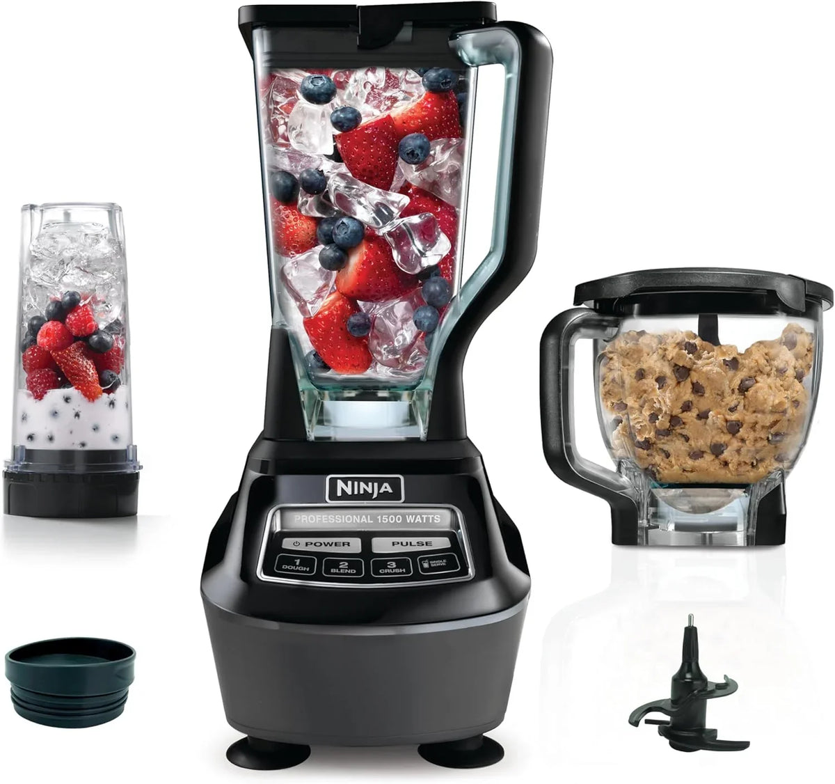 Blender, Mega Kitchen System, 1500W, 4 Functions for Smoothies, Processing, Dough, Drinks & More, with 72 Blender Pitcher, 64 Processor Bowl,...