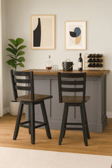 Brassex Aaron Oak/Dark Grey Swivel Counter/Bar Stool with Back Rest, 2-pc image 5
