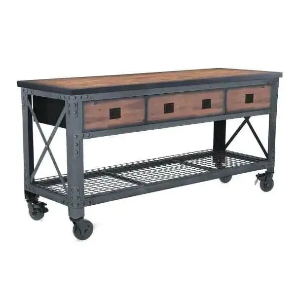 Building Products 72 In. 3-Drawers Rolling Industrial Workbench and Wood Top for Home Projects