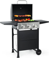 Burner Bbq Propane Gas Grill, Stainless Steel 30,000 BTU Patio Garden Barbecue Grill with Two Foldable Shelves