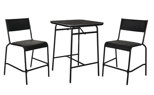 CANVAS Kensington Outdoor Patio High Dining Set with Stone Table Top, Black, 3-pc