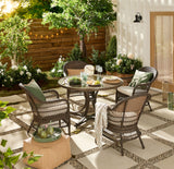 CANVAS Lorette Outdoor Patio Round Dining Set with Wicker Chairs and Built-in Umbrella Pedestal, Brown, 5-pc image 7