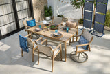 CANVAS Sauble Sling Outdoor Patio Dining Set with Swivel Chairs and Umbrella Hole, Tan, 7-pc image 5