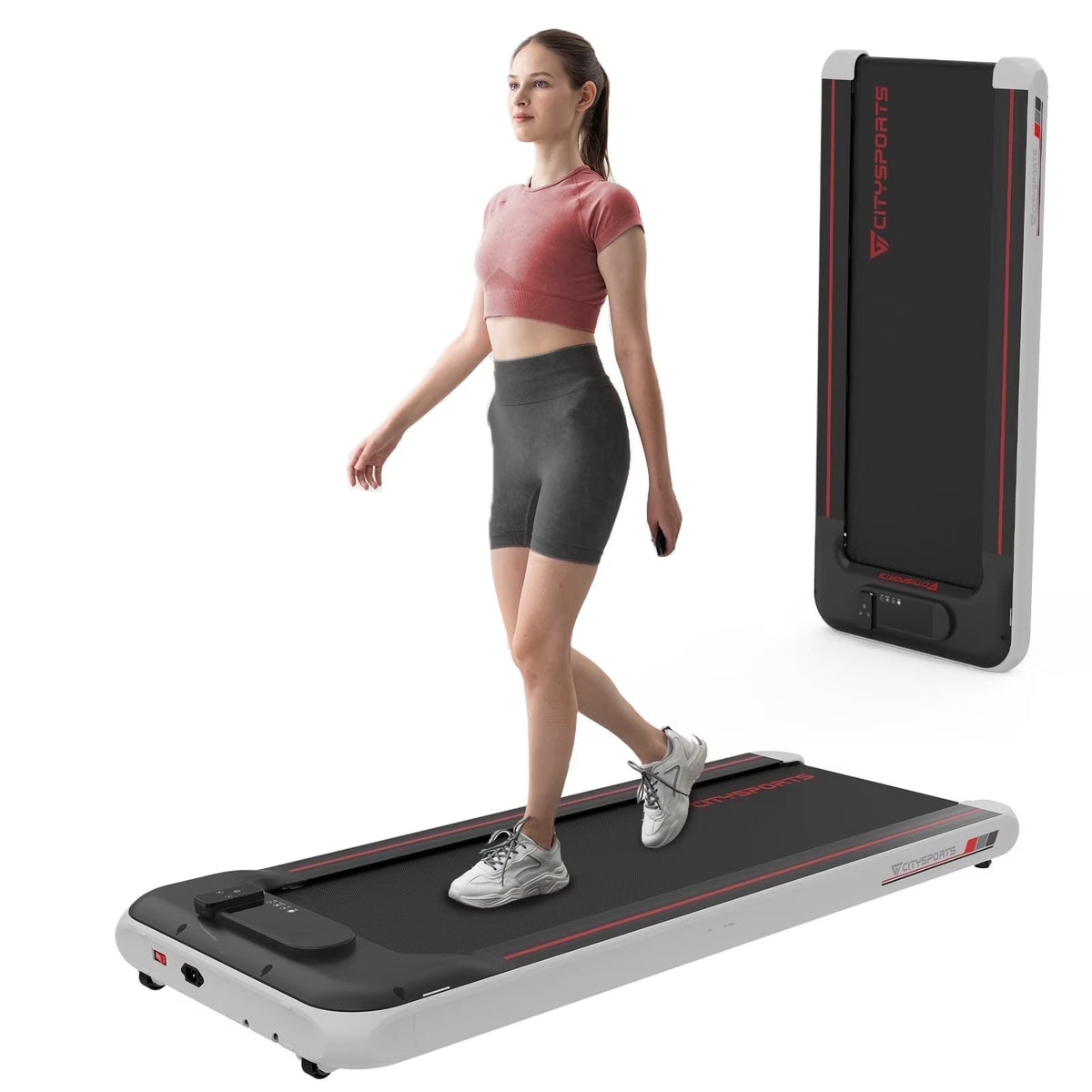 Citysports Treadmill Portable Walking Pad, Adjustable Speed with App, LCD Screen Calorie Counter, Ultra Thin and Silent (black White)