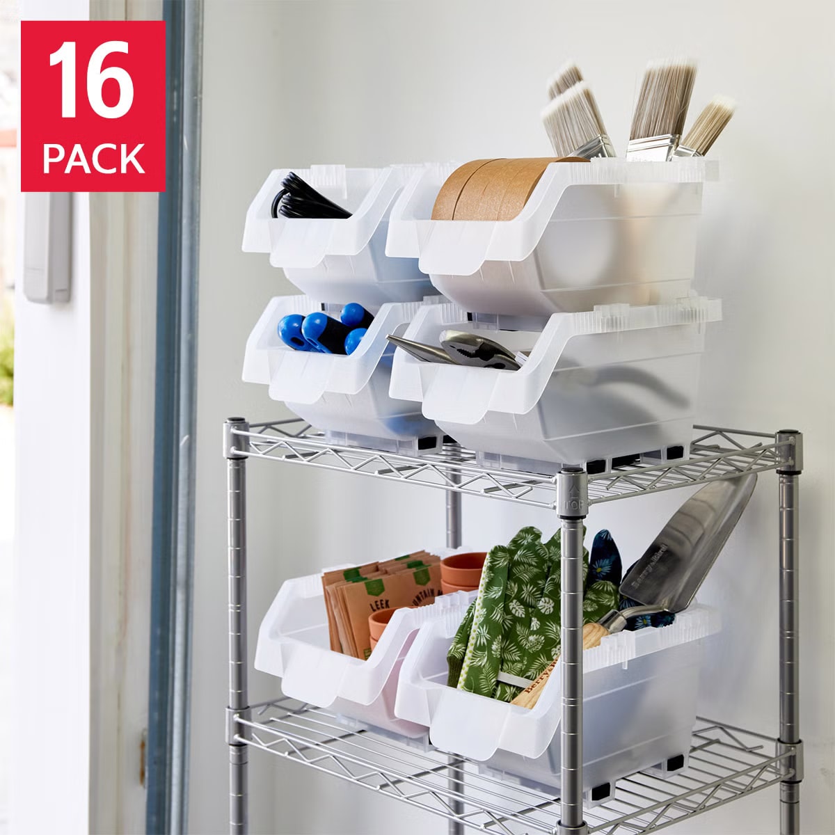 Clearly Stacking Storage Bins, 16-pack