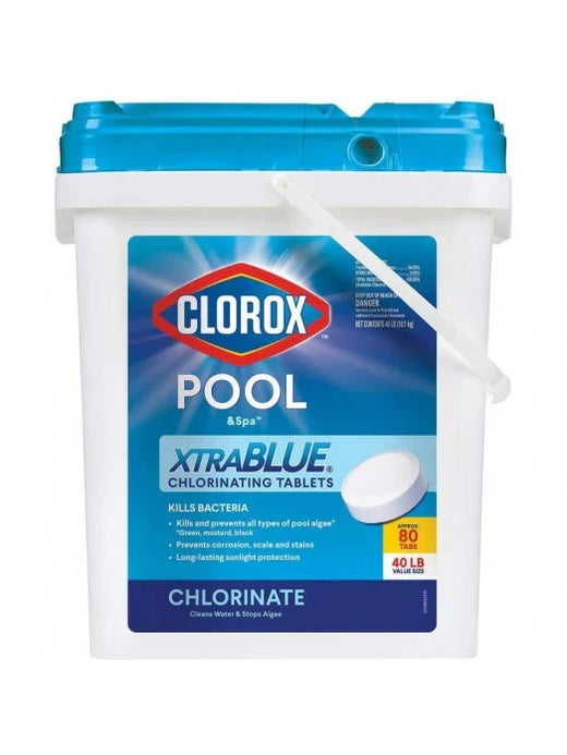 Clorox Xtra Blue 40 Pound 80 Tab Pool and Spa 3 Inch Long Lasting Chlorinating Tablets for Outdoor Spaces