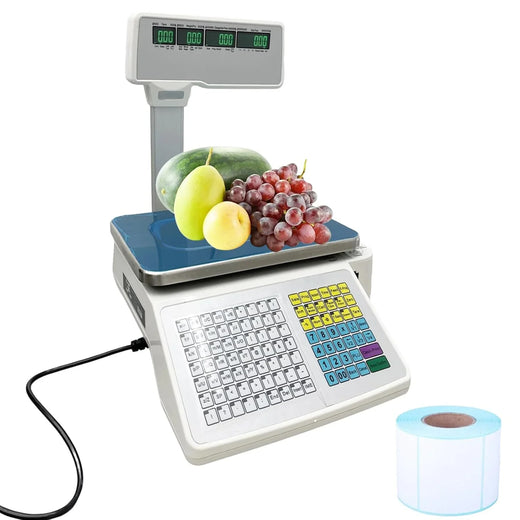 Commercial Digital Scale, Equipped with Thermal Printer, 4 Window Vertical Double-sided LCD Display, Capable of Printing Labels, Maximum Load...