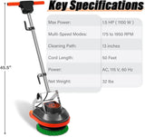 Commercial Floor Scrubber Machine with Brushes and Pads, Heavy Duty Floor Buffer Polisher and Cleaner- Deep Cleaning Tile and Grout, Hardwood... image 2