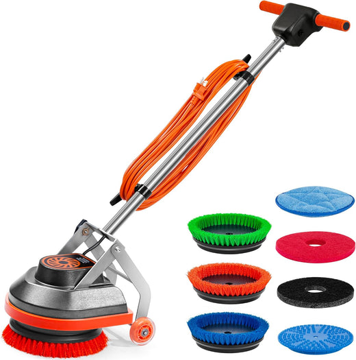 Commercial Floor Scrubber Machine with Brushes and Pads, Heavy Duty Floor Cleaner Polisher and Buffer- Deep Cleaning Tile and Grout, Hardwood...