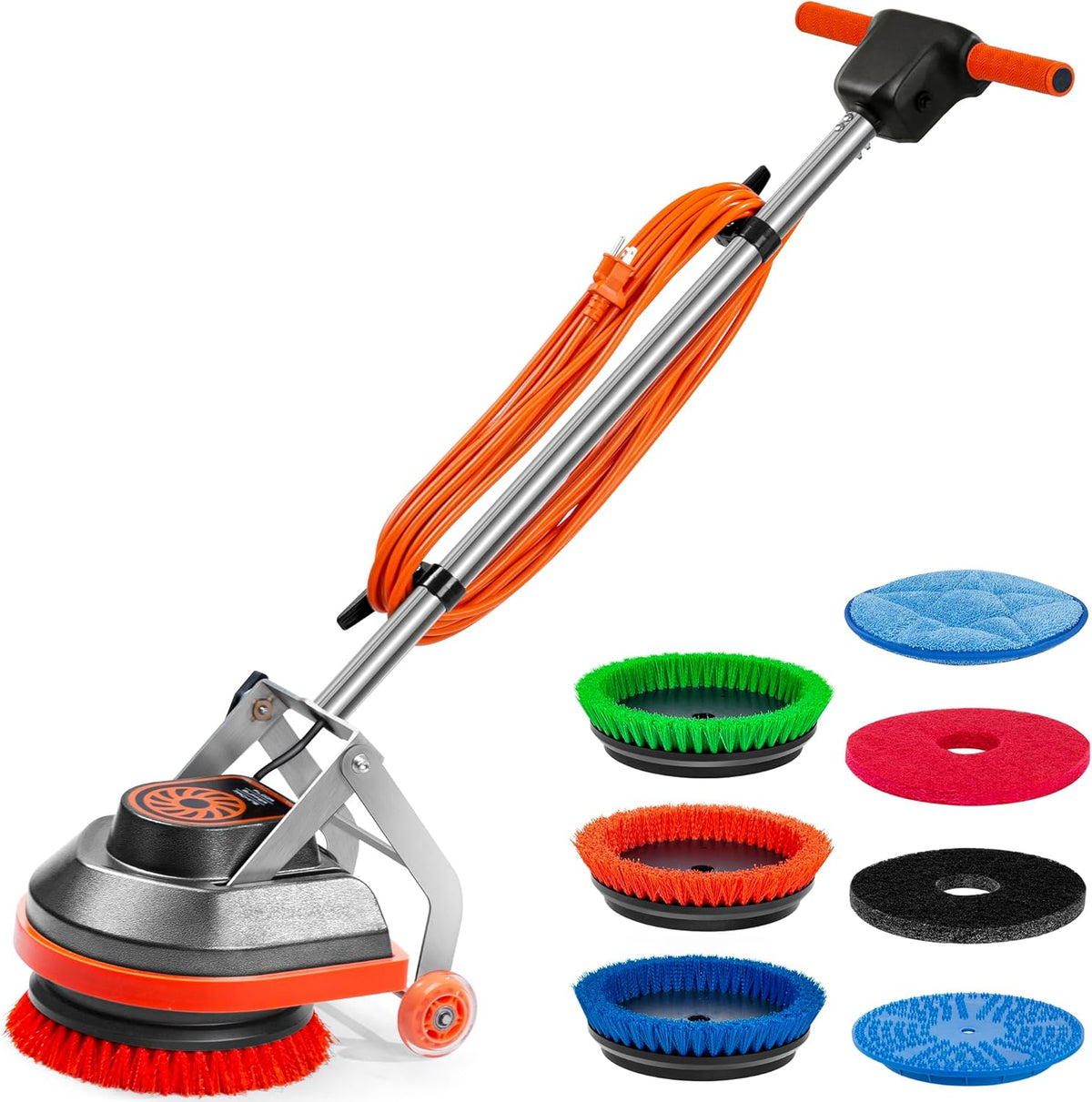 Commercial Floor Scrubber Machine with Brushes and Pads, Heavy Duty Floor Cleaner Polisher and Buffer- Deep Cleaning Tile and Grout, Hardwood...