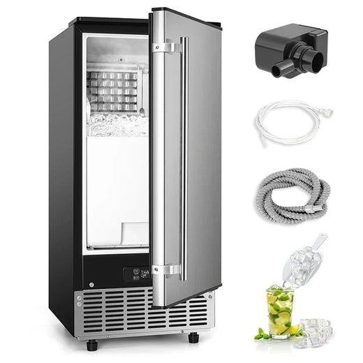 Commercial Under Counter Ice Maker Machine, 80Lbs/Day with 24lbs Ice Storage, Built-in Drain Pump/automatic Cleaning/timing Setting/smart LCD...