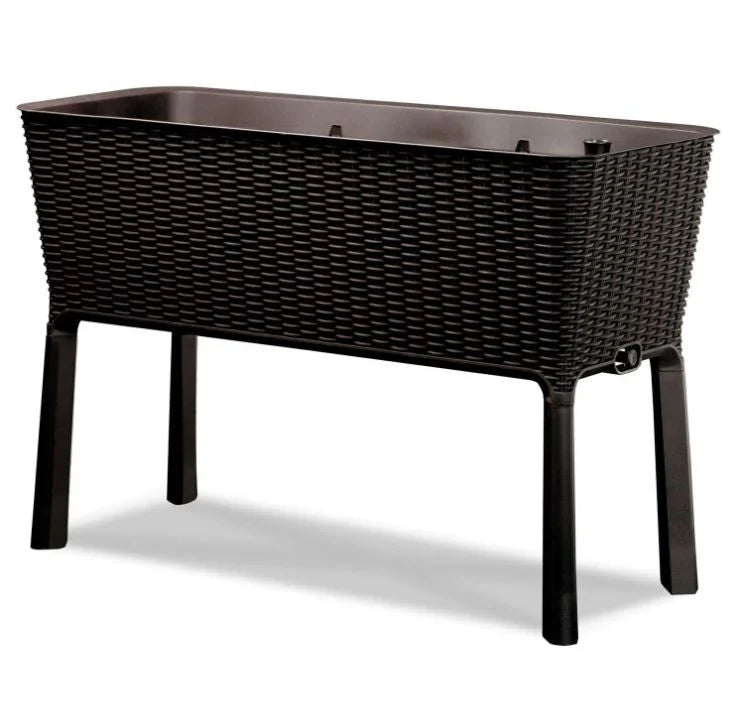 Dark Brown Wicker Raised Garden Bed Planter w/ Water Indicator for Home Organization