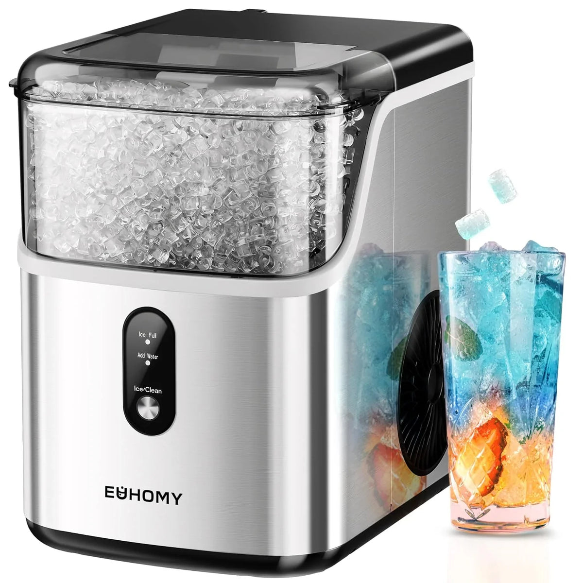 Desktop Ice Machine, Pebble-style Ice Machine with 35 Pounds/24-hour Soft Ice Function, Automatic Cleaning Sonic Ice Machine with Ice Scoop...
