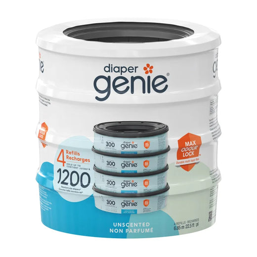 Diaper Genie Unscented Round Refill, 4 Pack for Garage and Travel