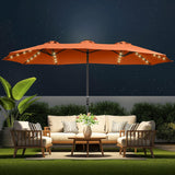Double Sided Patio Umbrellas - 15ft Solar Lights LED Lighted Outdoor Extra Large Market Table Umbrella with Base Included, Oversized Umbrella...
