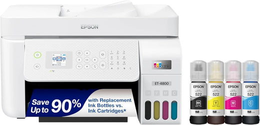 Ecotank Et-4800 Wireless All-in-one Inkjet Printer, Scanner, Copier, Fax, Adf, Ethernet, White for Home Office