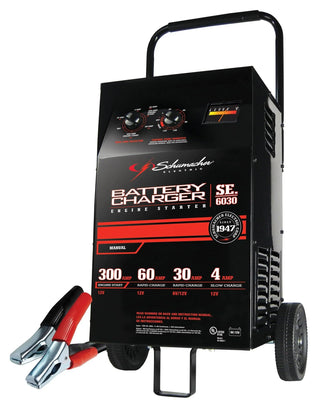 Electric Wheeled Battery Charger and Engine Starter, Sc1446, 2-in-1, Manual Timer Control, 300 Crank Amps, 6 Volts, 12 Volts, for Car, Suv,...
